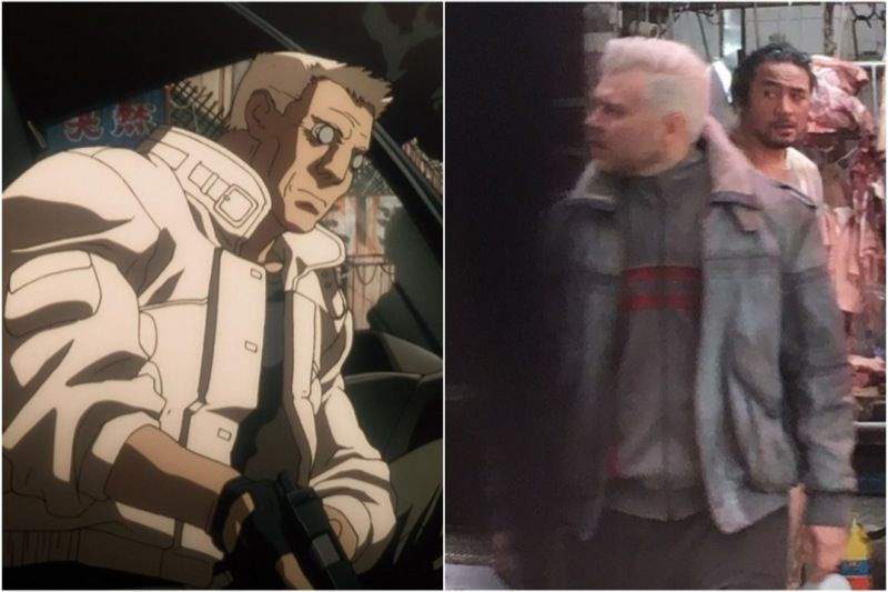Batou, en el anime original. A la derecha, Pilou Asbæk caracterizado como el personaje.
